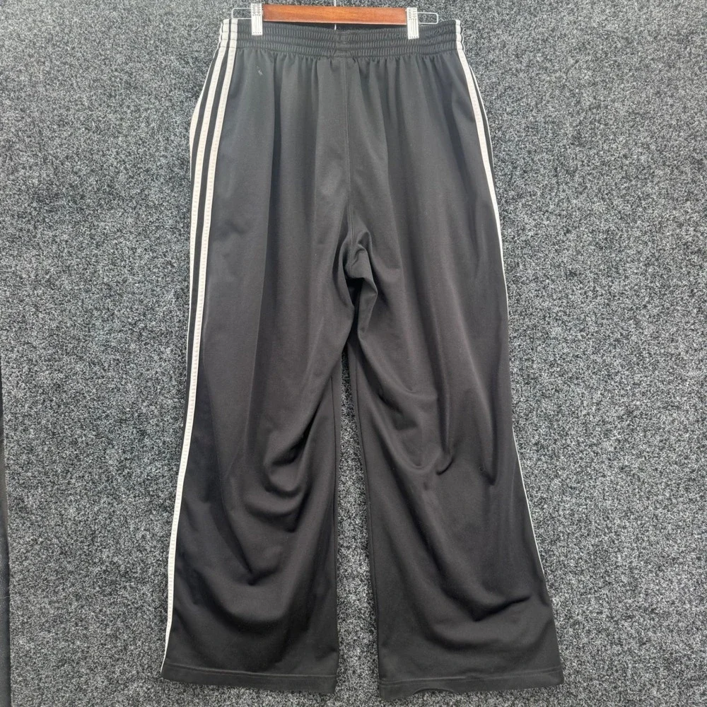 Adidas Mens Black White 3 Stripe Track Pants Large Straight Leg Polyester